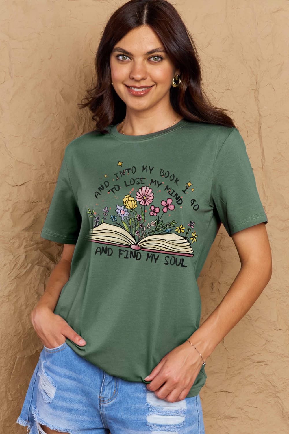 Simply Love Full Size Book & Flower Graphic Cotton Tee BLUE ZONE PLANET