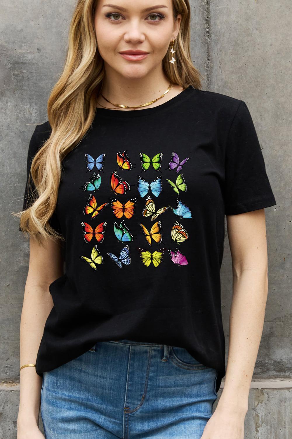 Simply Love Full Size Butterfly Graphic Cotton Tee BLUE ZONE PLANET