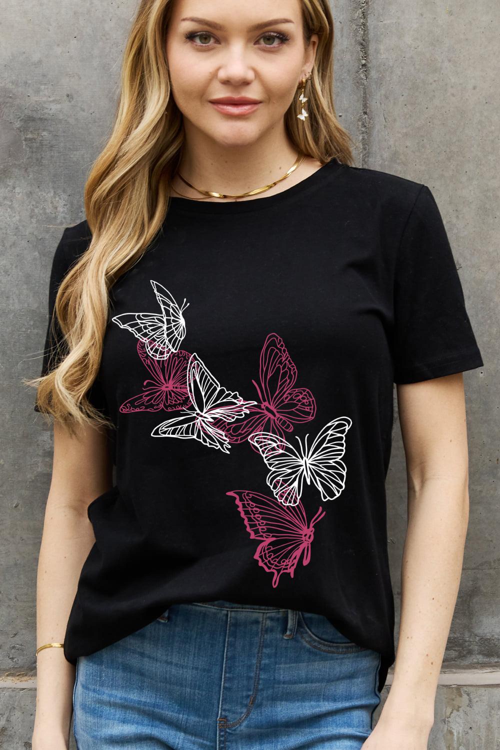 Simply Love Full Size Butterfly Graphic Cotton Tee BLUE ZONE PLANET