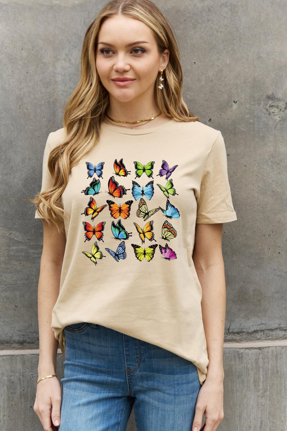 Simply Love Full Size Butterfly Graphic Cotton Tee BLUE ZONE PLANET