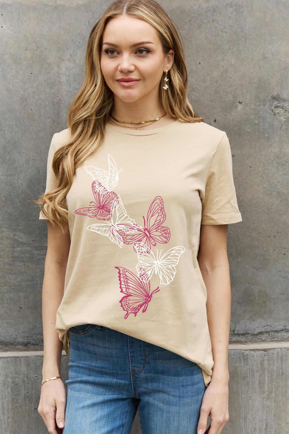 Simply Love Full Size Butterfly Graphic Cotton Tee BLUE ZONE PLANET