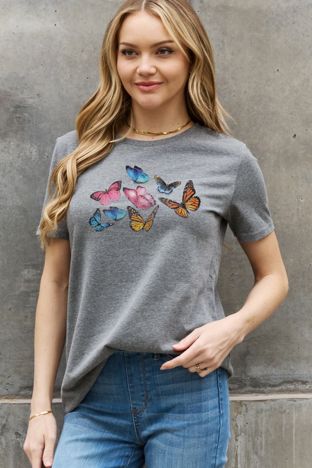 Simply Love Full Size Butterfly Graphic Cotton Tee BLUE ZONE PLANET