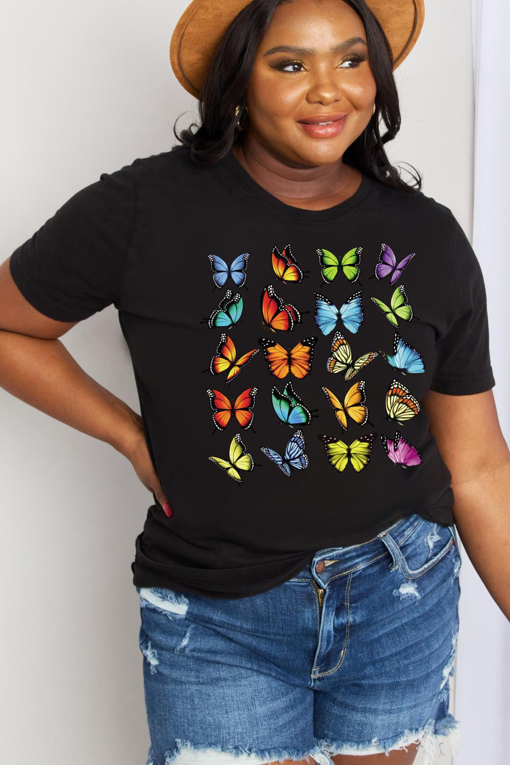 Simply Love Full Size Butterfly Graphic Cotton Tee BLUE ZONE PLANET