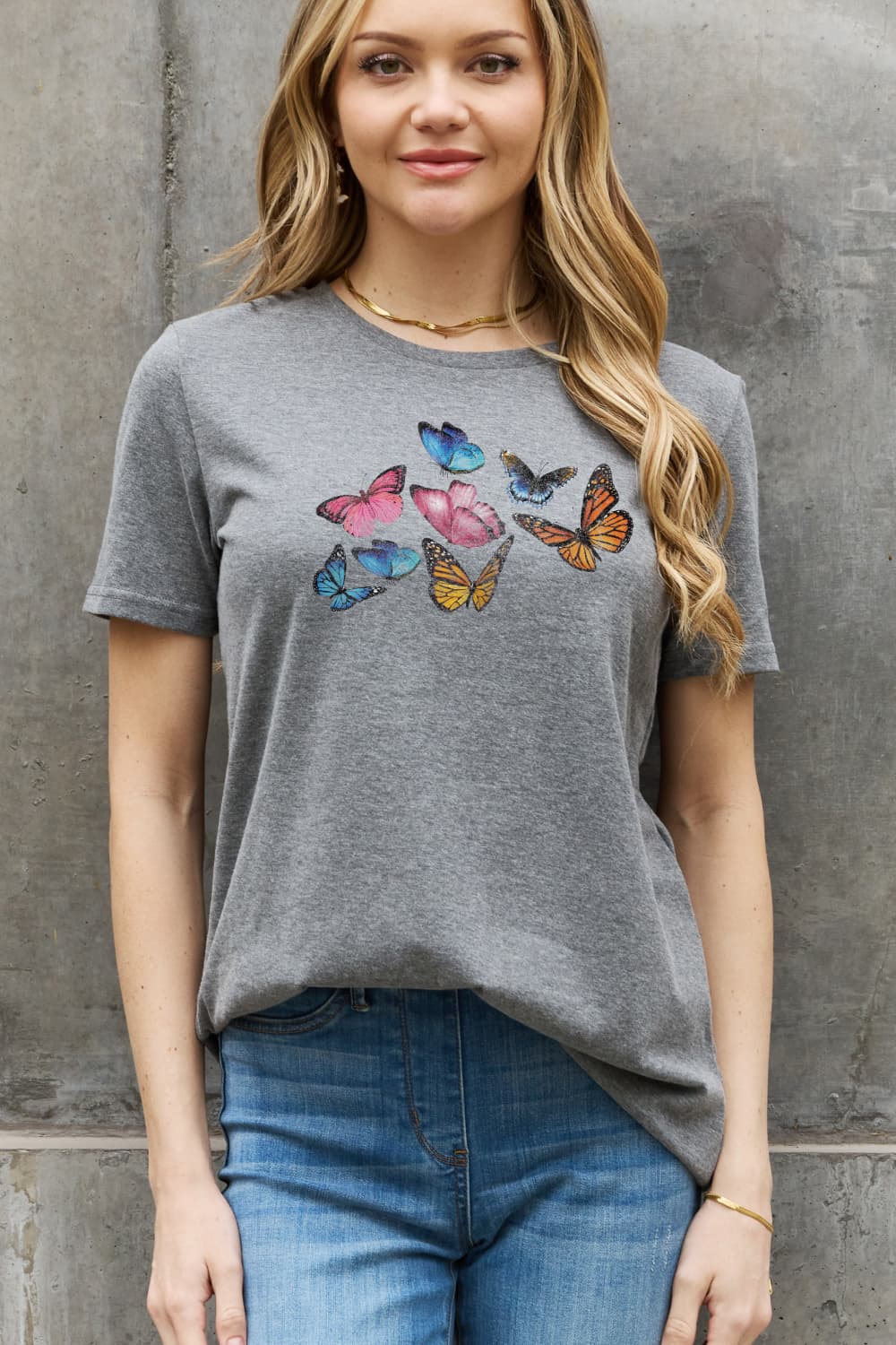 Simply Love Full Size Butterfly Graphic Cotton Tee BLUE ZONE PLANET