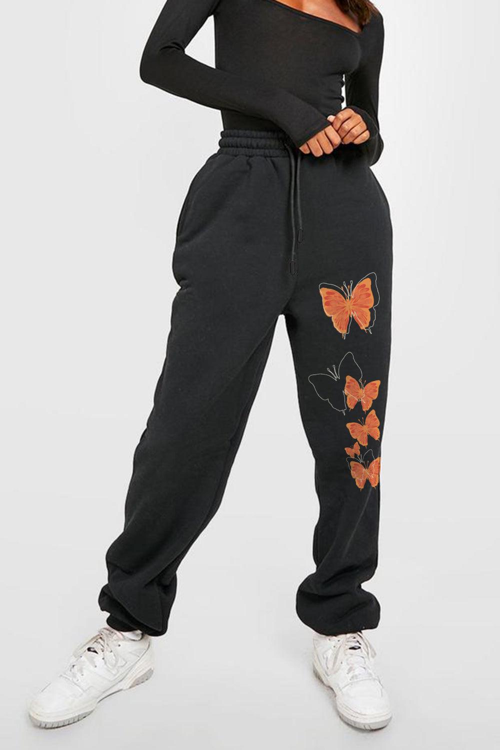 Simply Love Full Size Butterfly Graphic Sweatpants BLUE ZONE PLANET