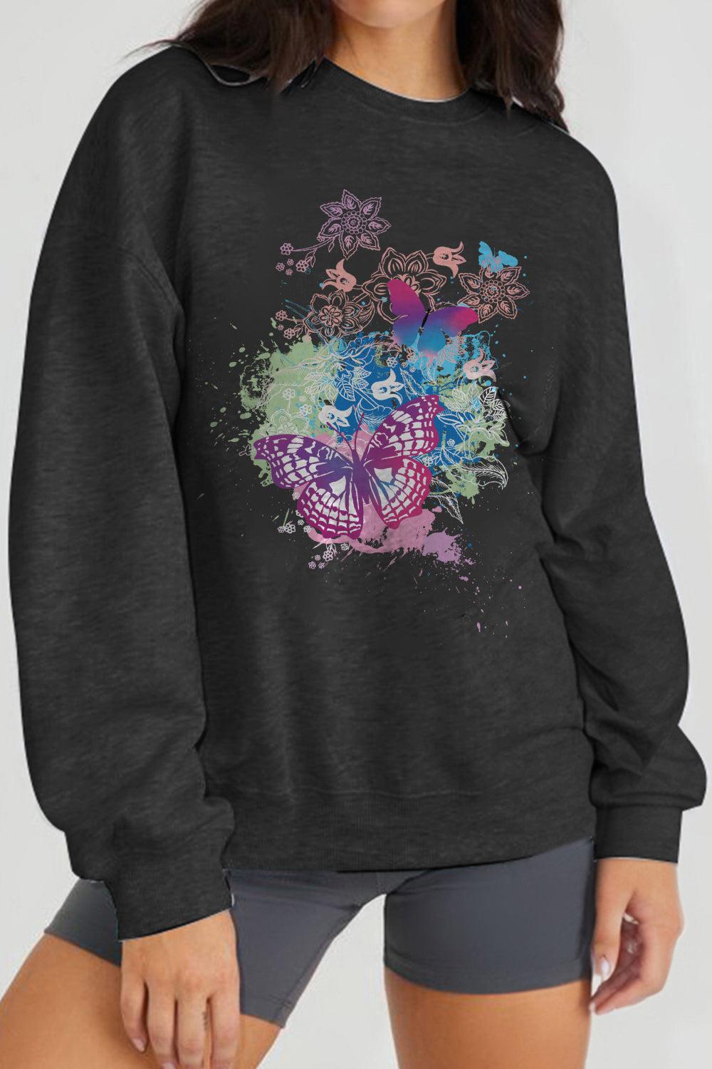 Simply Love Full Size Butterfly Graphic Sweatshirt BLUE ZONE PLANET