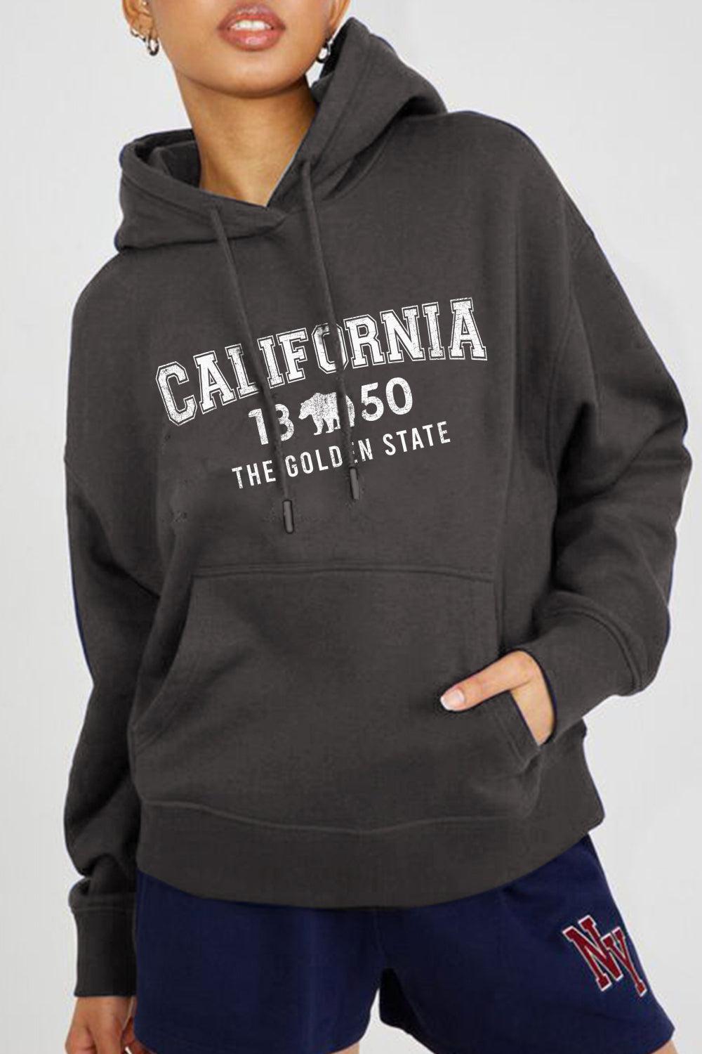 Simply Love Full Size CALIFORNIA 1850 THE GOLDEN STATE Graphic Hoodie BLUE ZONE PLANET