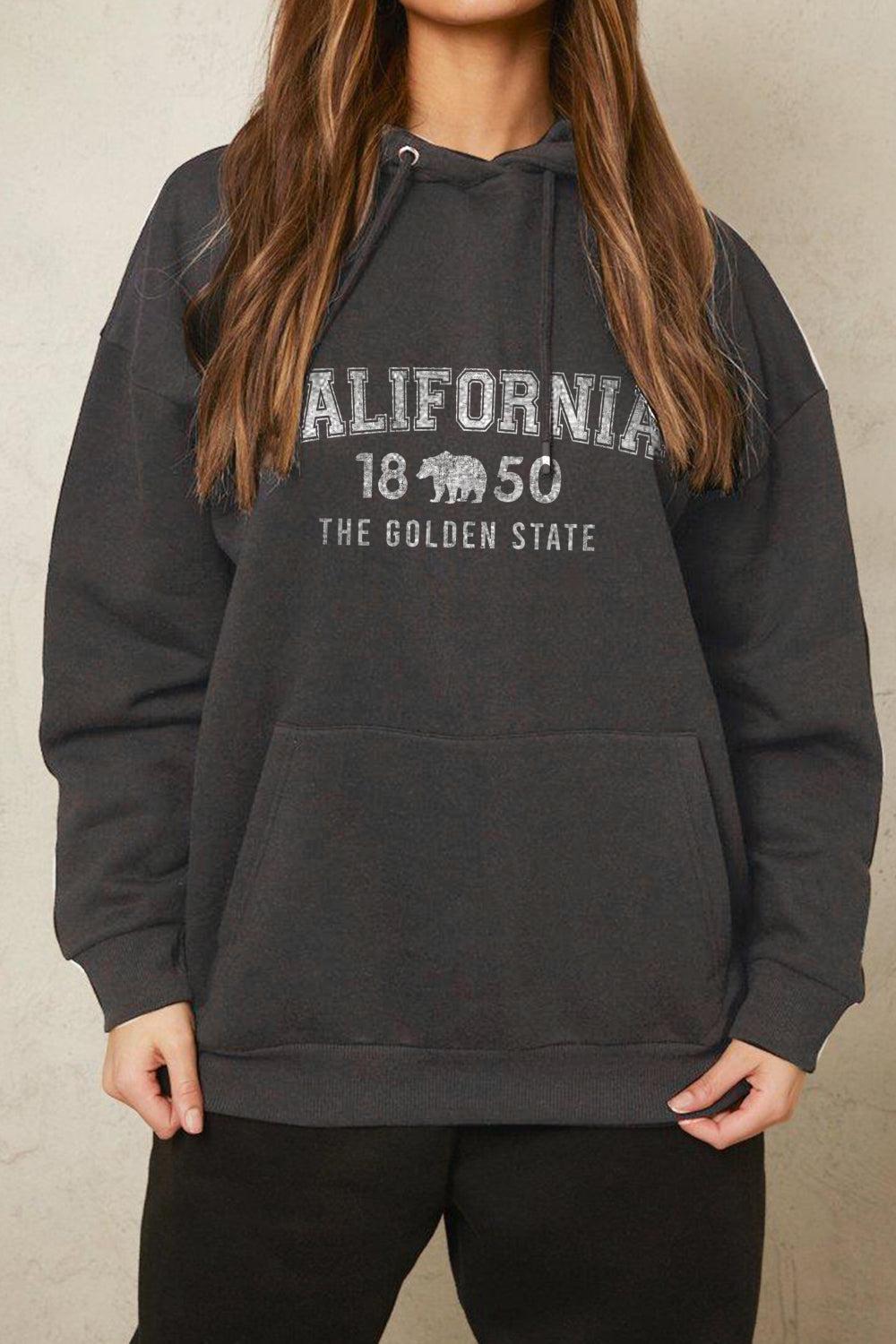 Simply Love Full Size CALIFORNIA 1850 THE GOLDEN STATE Graphic Hoodie BLUE ZONE PLANET