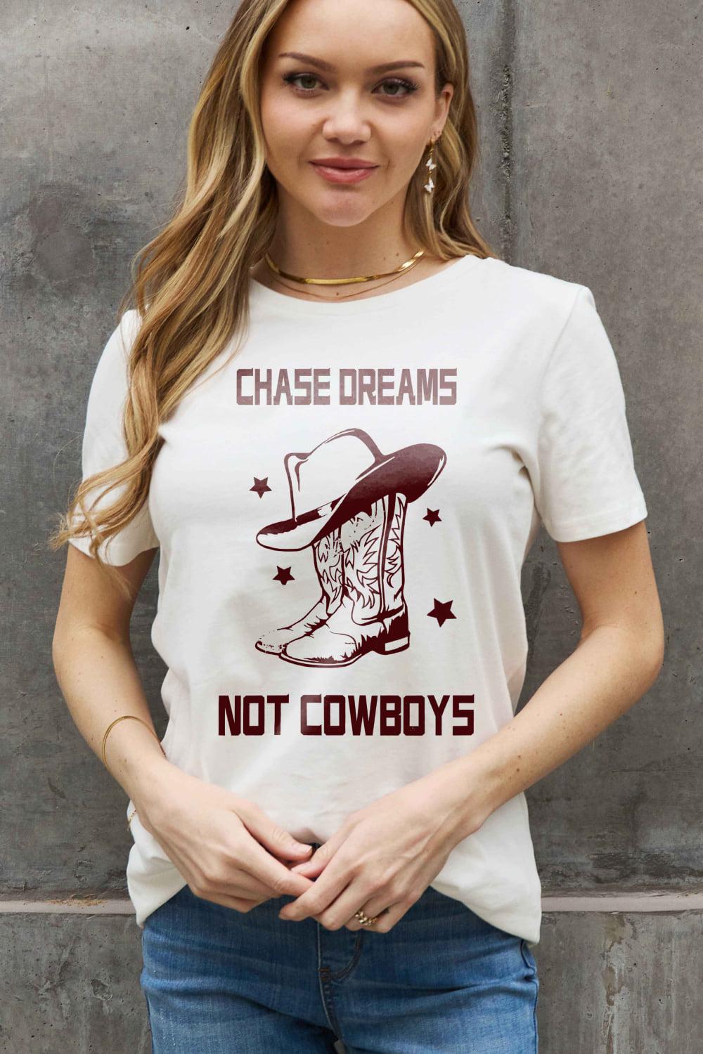 Simply Love Full Size CHASE DREAMS NOT COWBOYS Graphic Cotton Tee BLUE ZONE PLANET