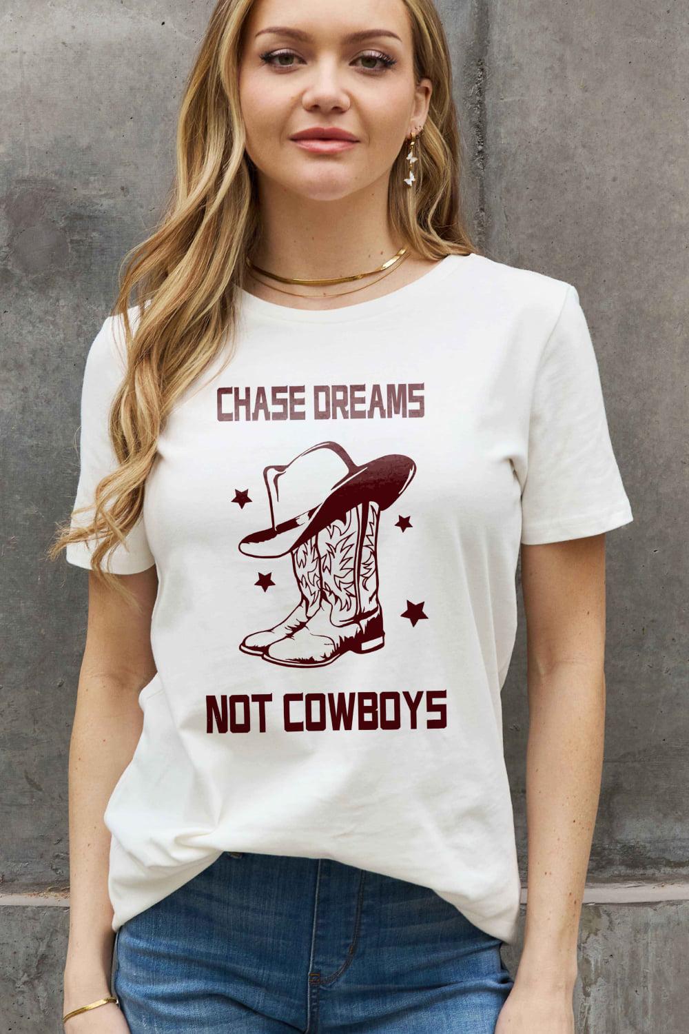 Simply Love Full Size CHASE DREAMS NOT COWBOYS Graphic Cotton Tee BLUE ZONE PLANET