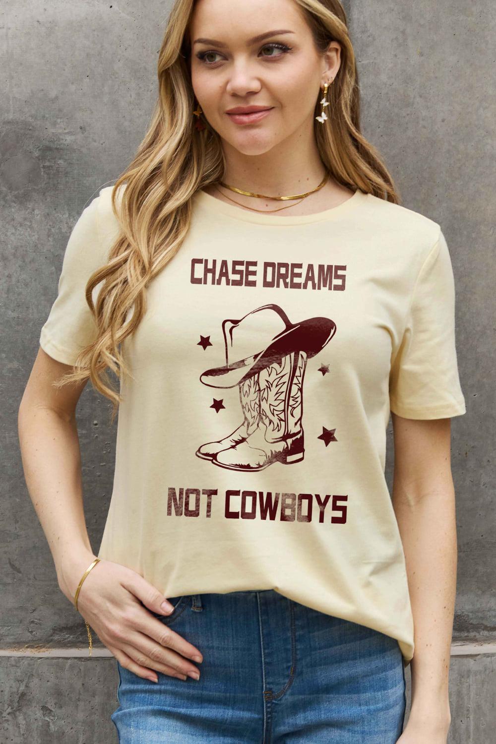 Simply Love Full Size CHASE DREAMS NOT COWBOYS Graphic Cotton Tee BLUE ZONE PLANET