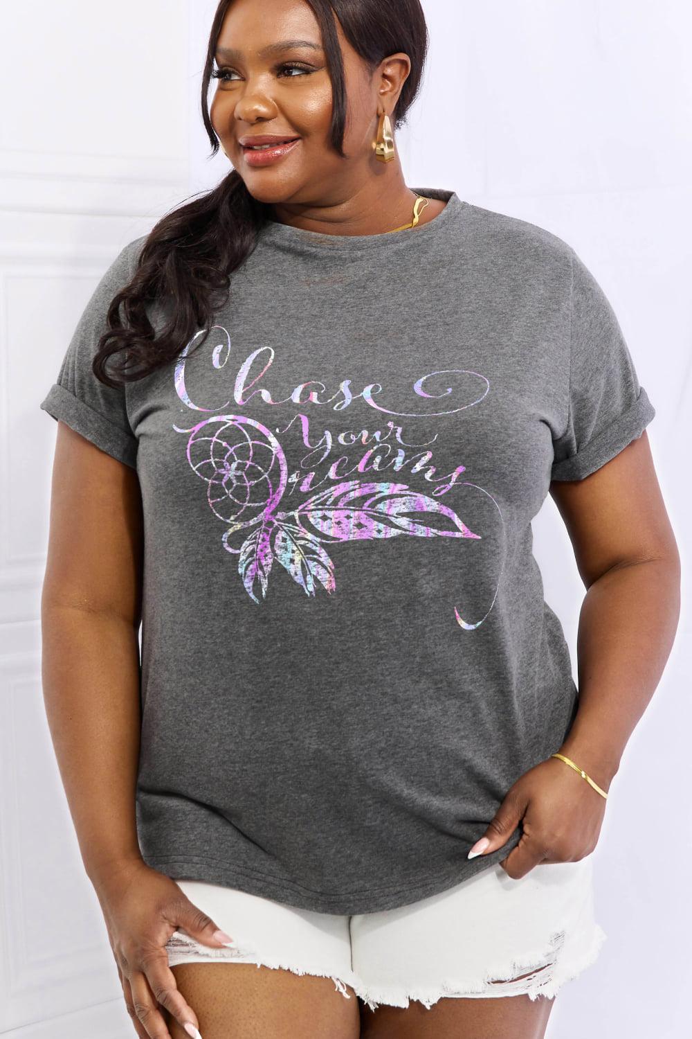 Simply Love Full Size CHASE YOUR DREAMS Graphic Cotton Tee BLUE ZONE PLANET