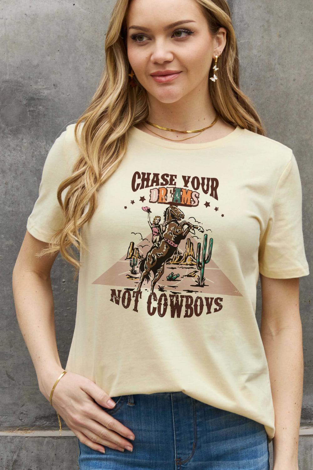 Simply Love Full Size CHASE YOUR DREAMS NOT COWBOYS Graphic Cotton Tee BLUE ZONE PLANET