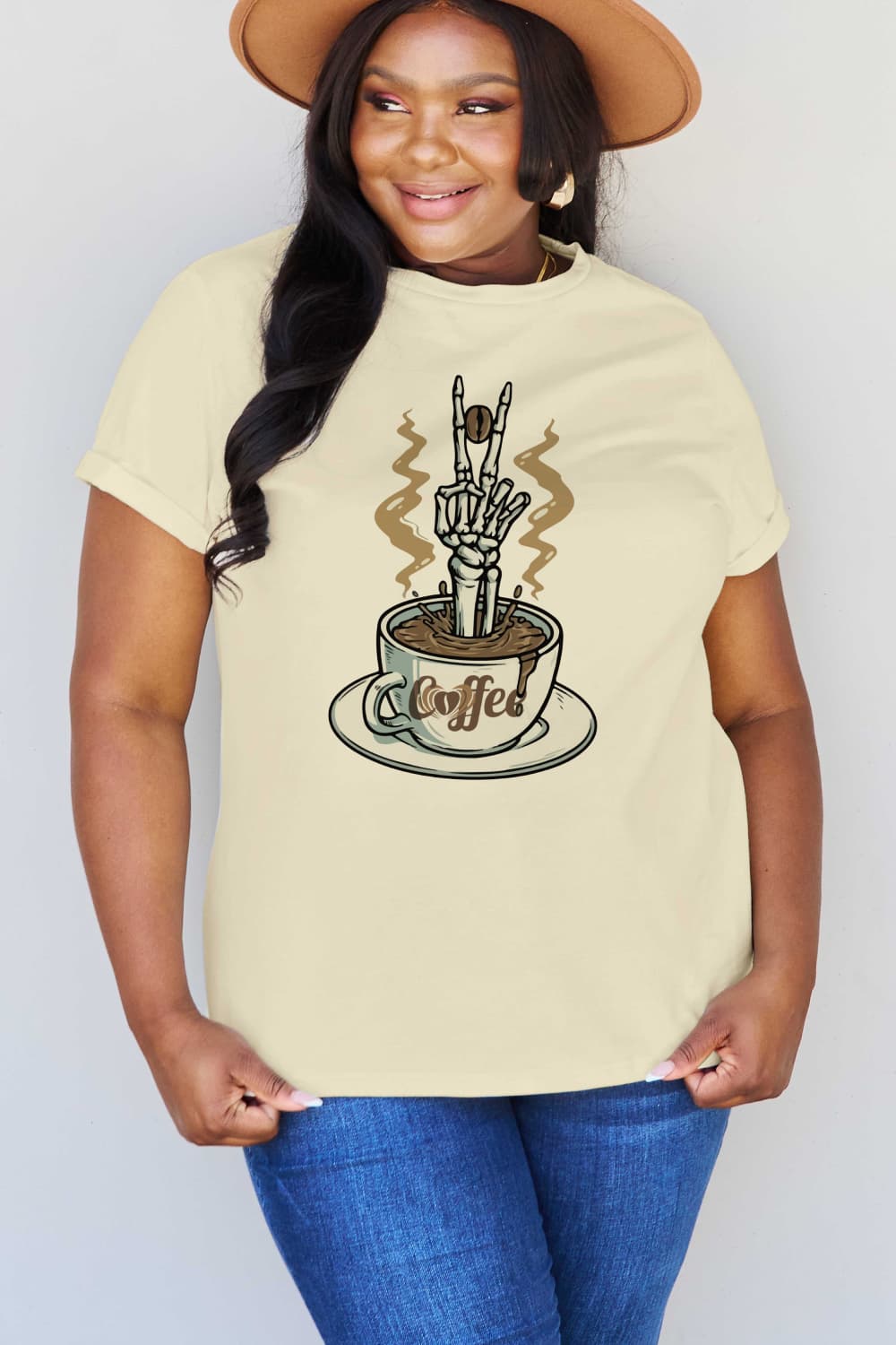 Simply Love Full Size COFFEE Graphic Cotton Tee BLUE ZONE PLANET