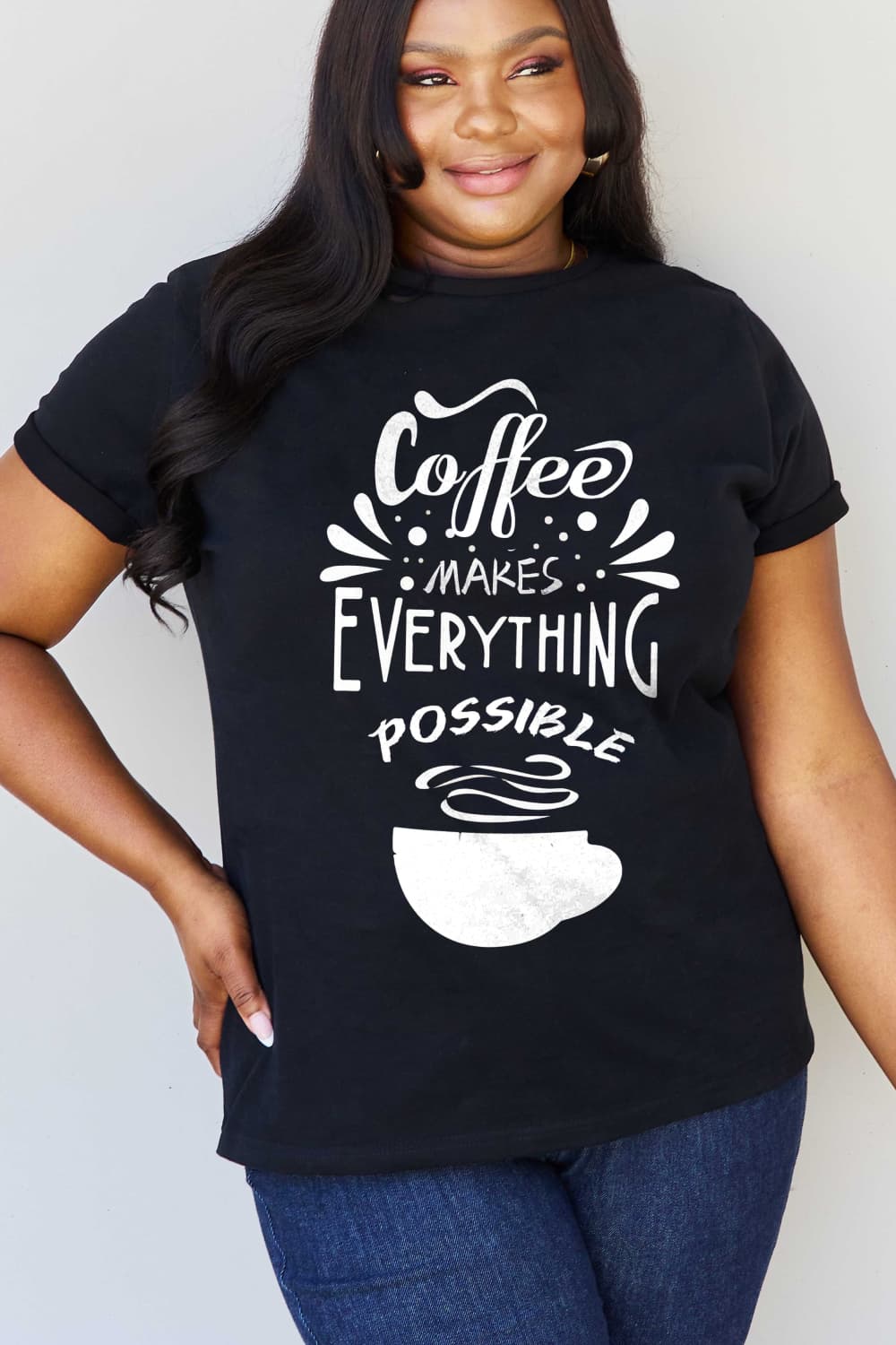 Simply Love Full Size COFFEE MAKES EVERYTHING POSSIBLE Graphic Cotton Tee BLUE ZONE PLANET