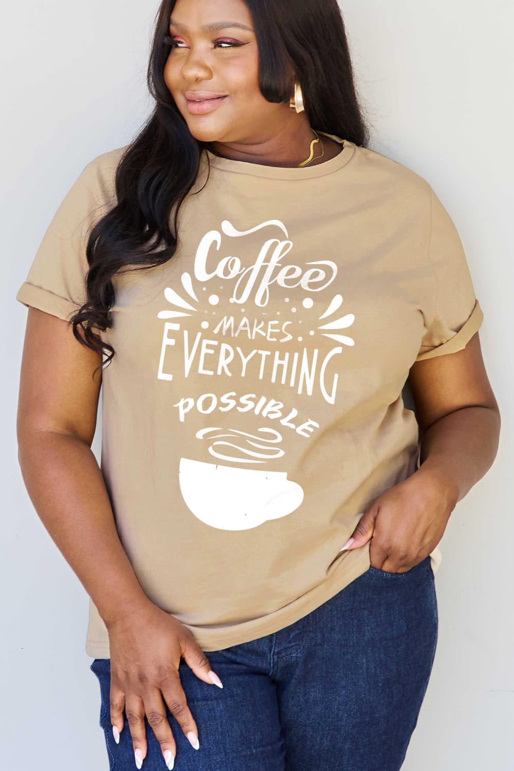 Simply Love Full Size COFFEE MAKES EVERYTHING POSSIBLE Graphic Cotton Tee BLUE ZONE PLANET