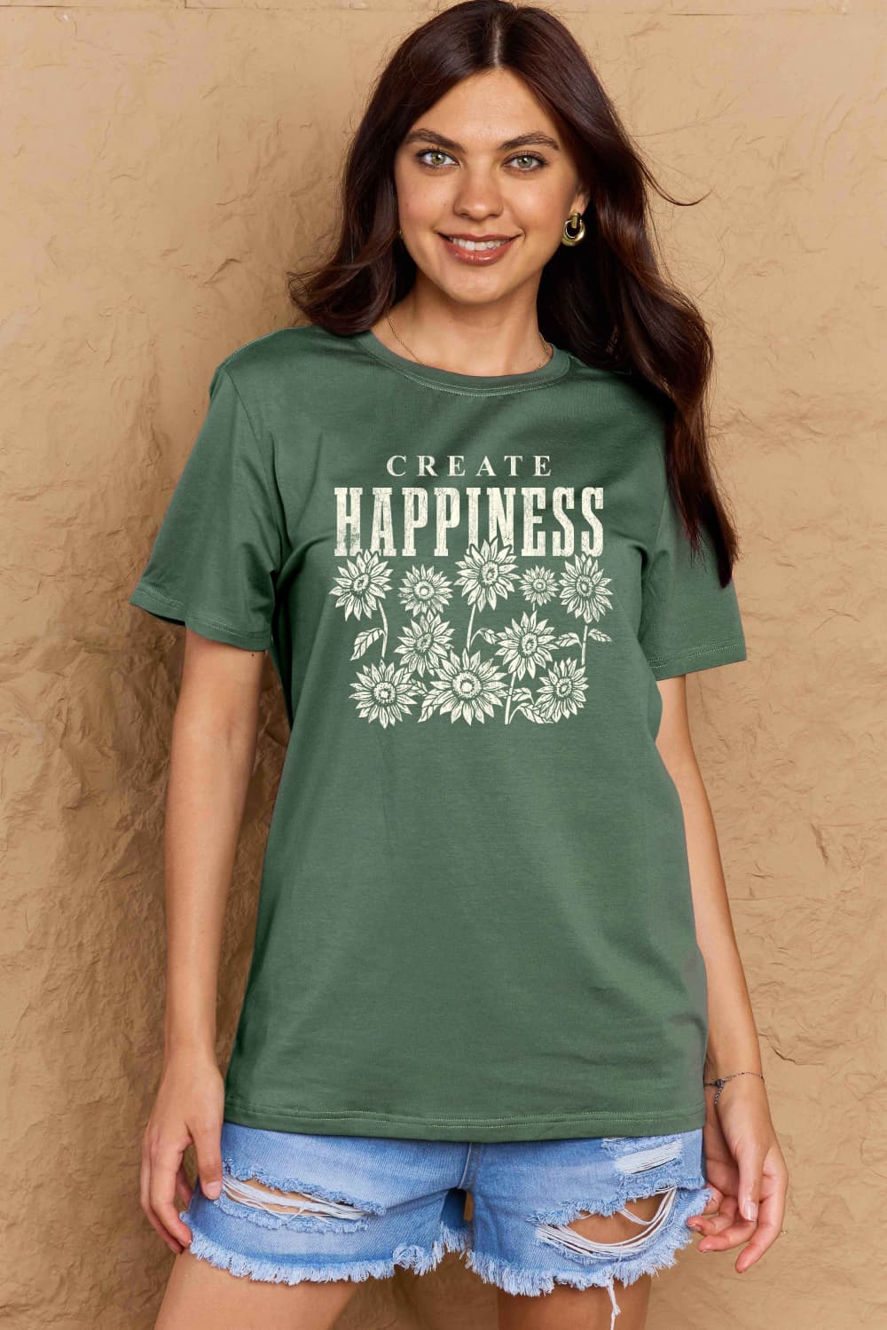 Simply Love Full Size CREATE HAPPINESS Graphic Cotton T-Shirt BLUE ZONE PLANET