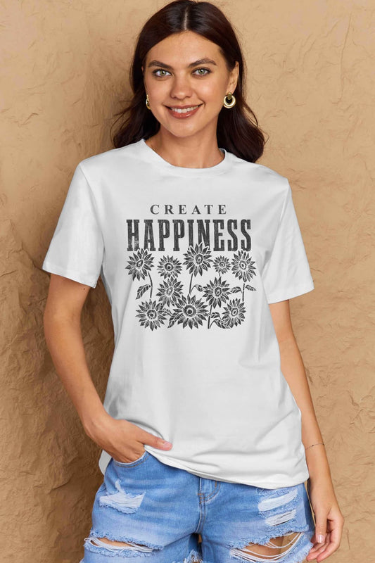 Simply Love Full Size CREATE HAPPINESS Graphic Cotton T-Shirt BLUE ZONE PLANET