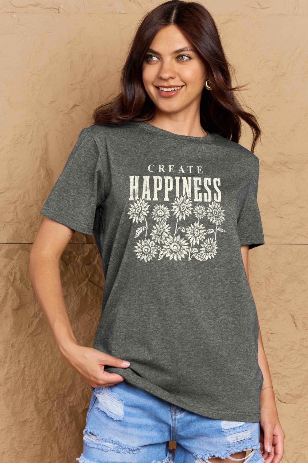 Simply Love Full Size CREATE HAPPINESS Graphic Cotton T-Shirt BLUE ZONE PLANET