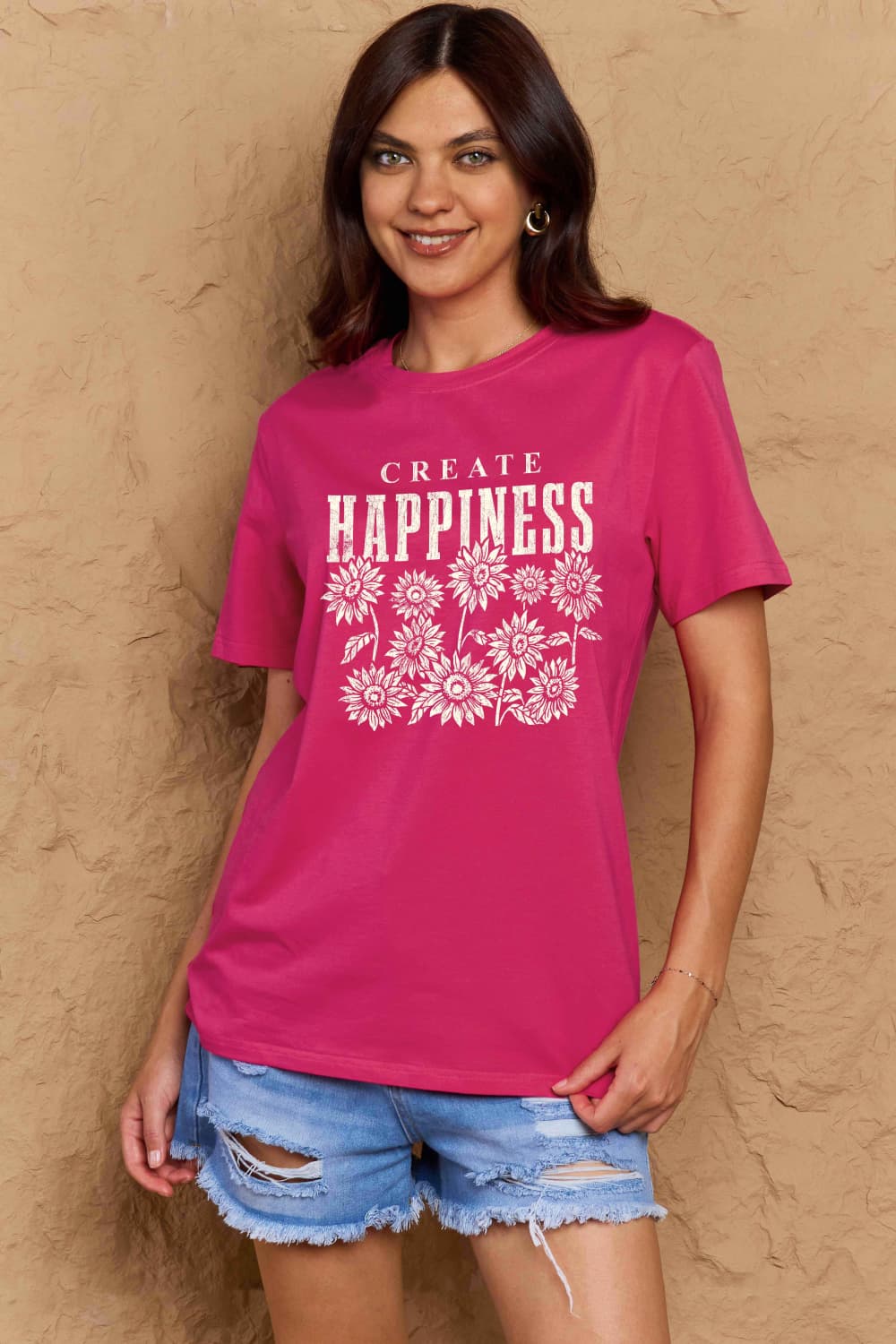 Simply Love Full Size CREATE HAPPINESS Graphic Cotton T-Shirt BLUE ZONE PLANET