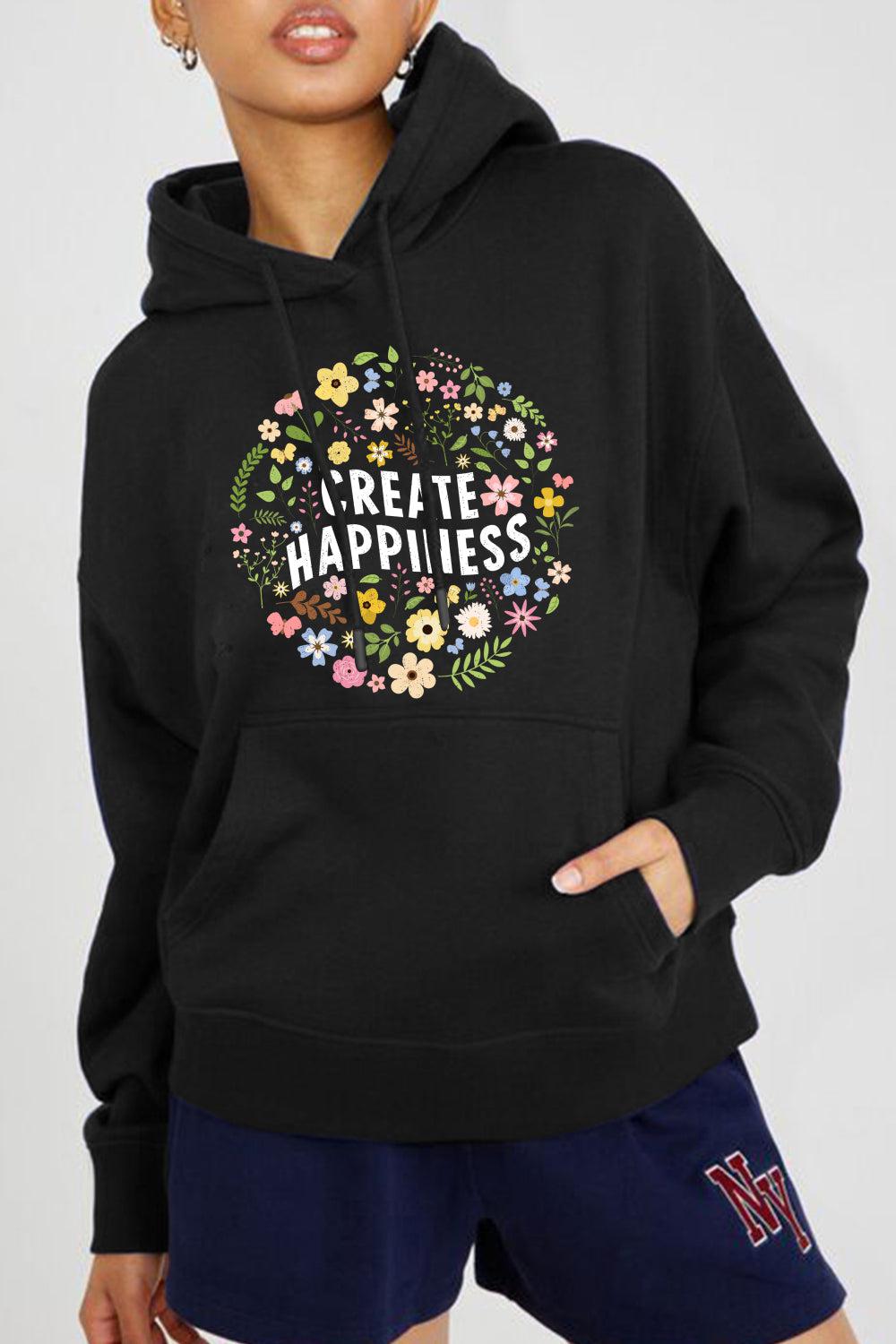 Simply Love Full Size CREATE HAPPINESS Graphic Hoodie BLUE ZONE PLANET