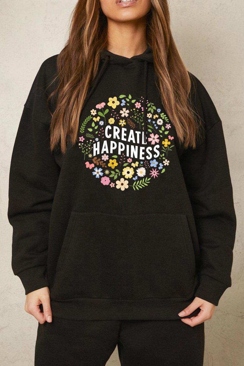 Simply Love Full Size CREATE HAPPINESS Graphic Hoodie BLUE ZONE PLANET