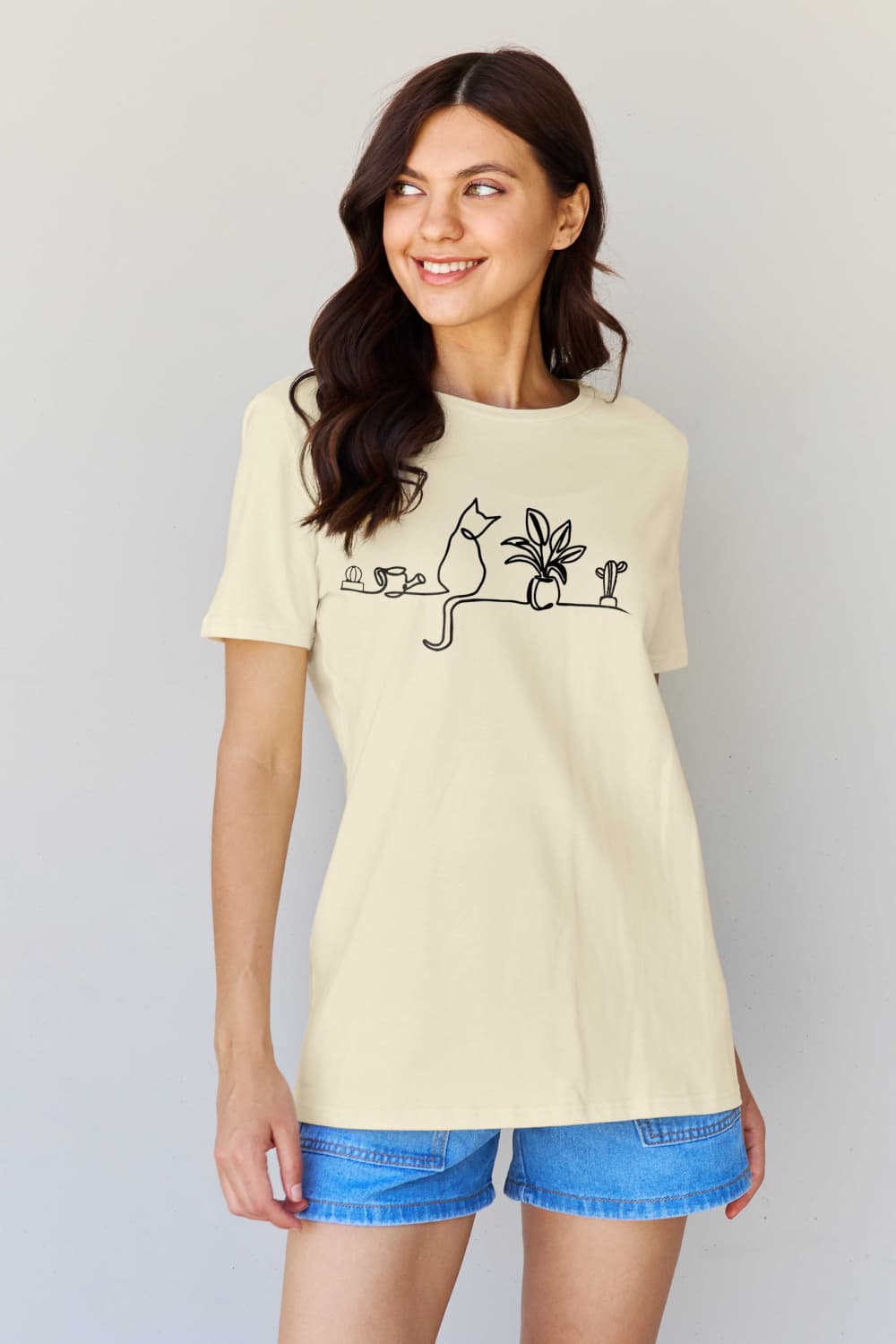 Simply Love Full Size Cat Graphic Cotton Tee BLUE ZONE PLANET