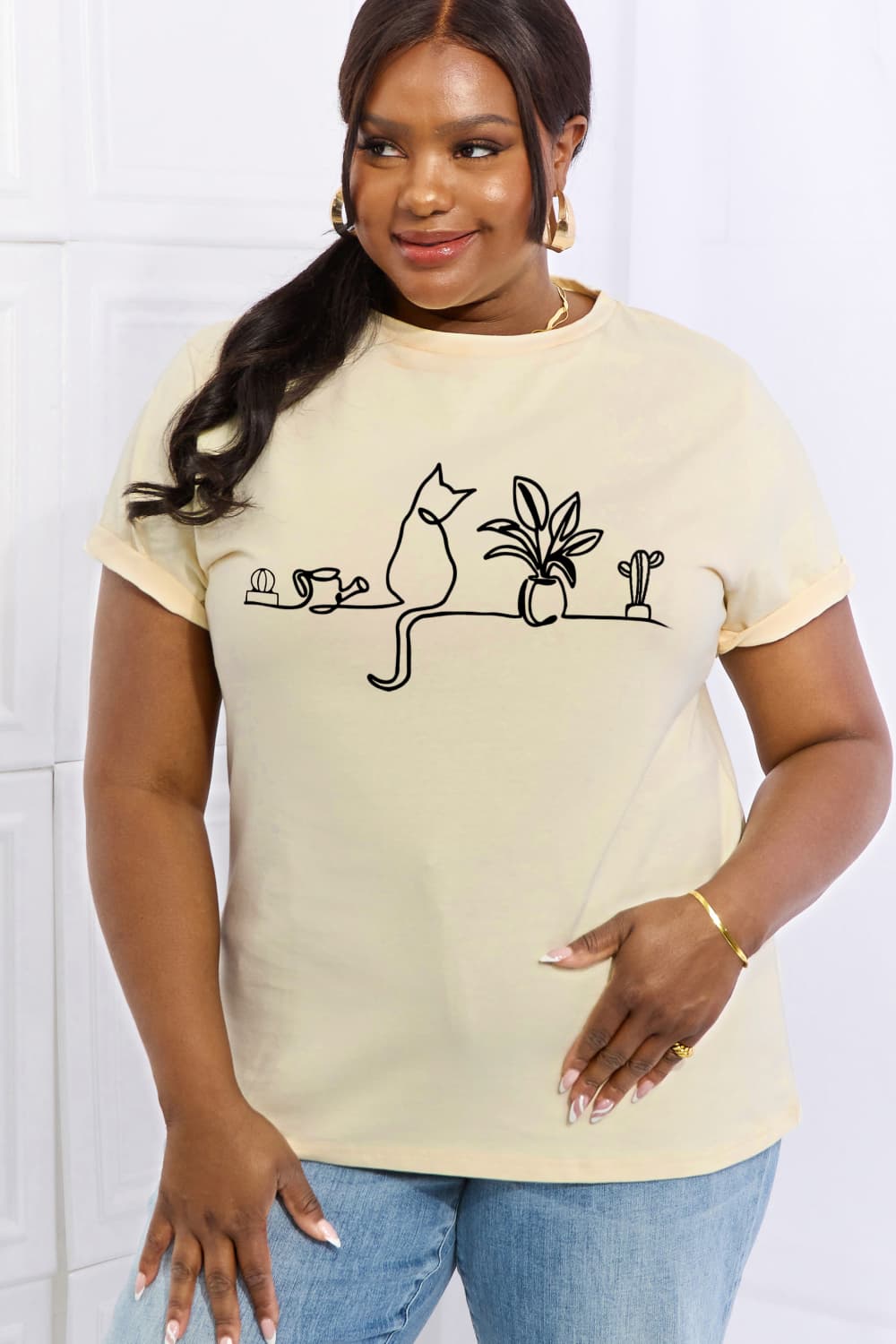 Simply Love Full Size Cat Graphic Cotton Tee BLUE ZONE PLANET