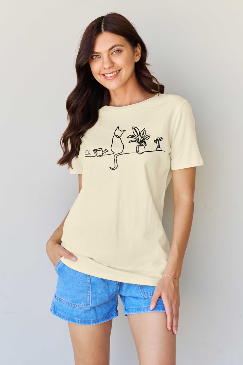 Simply Love Full Size Cat Graphic Cotton Tee BLUE ZONE PLANET