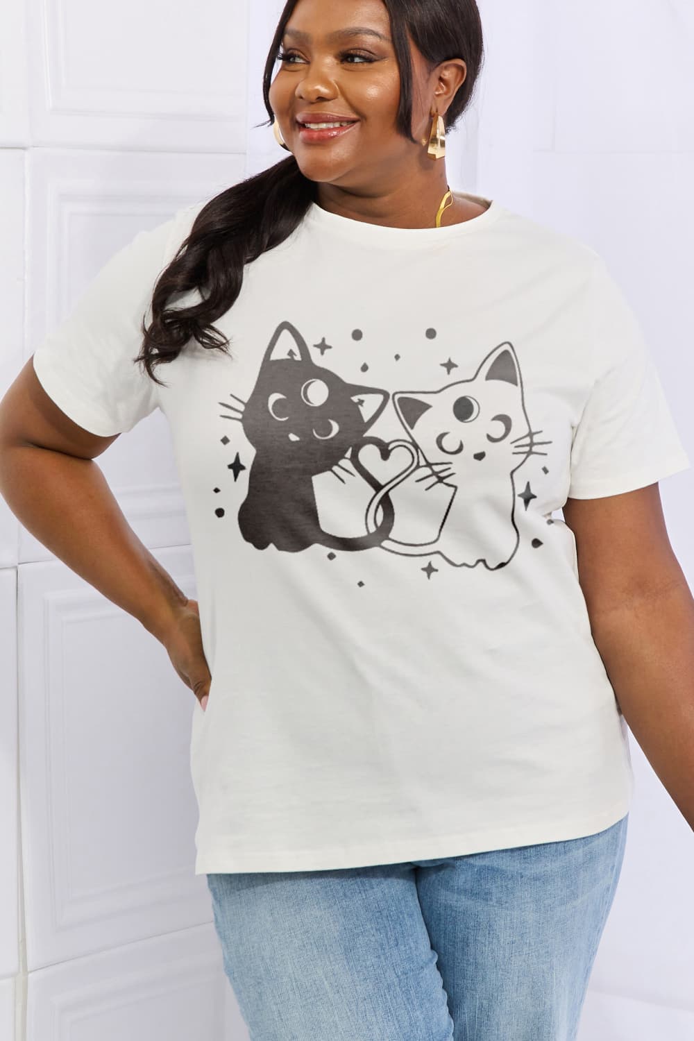 Simply Love Full Size Cats Graphic Cotton Tee BLUE ZONE PLANET