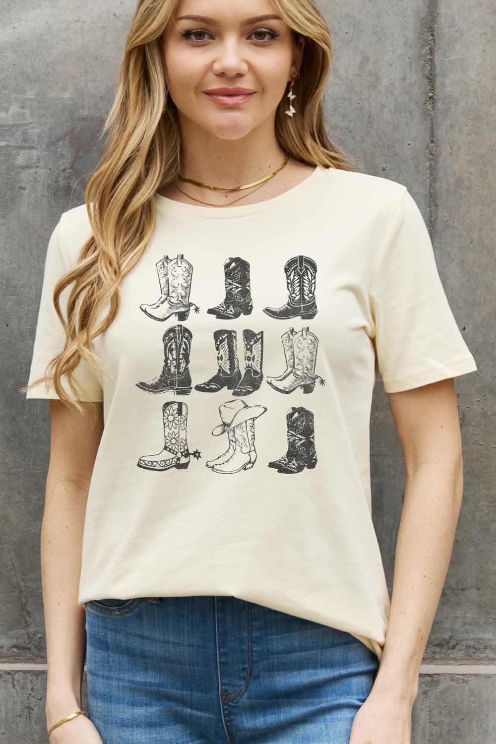 Simply Love Full Size Cowboy Boots Graphic Cotton Tee BLUE ZONE PLANET