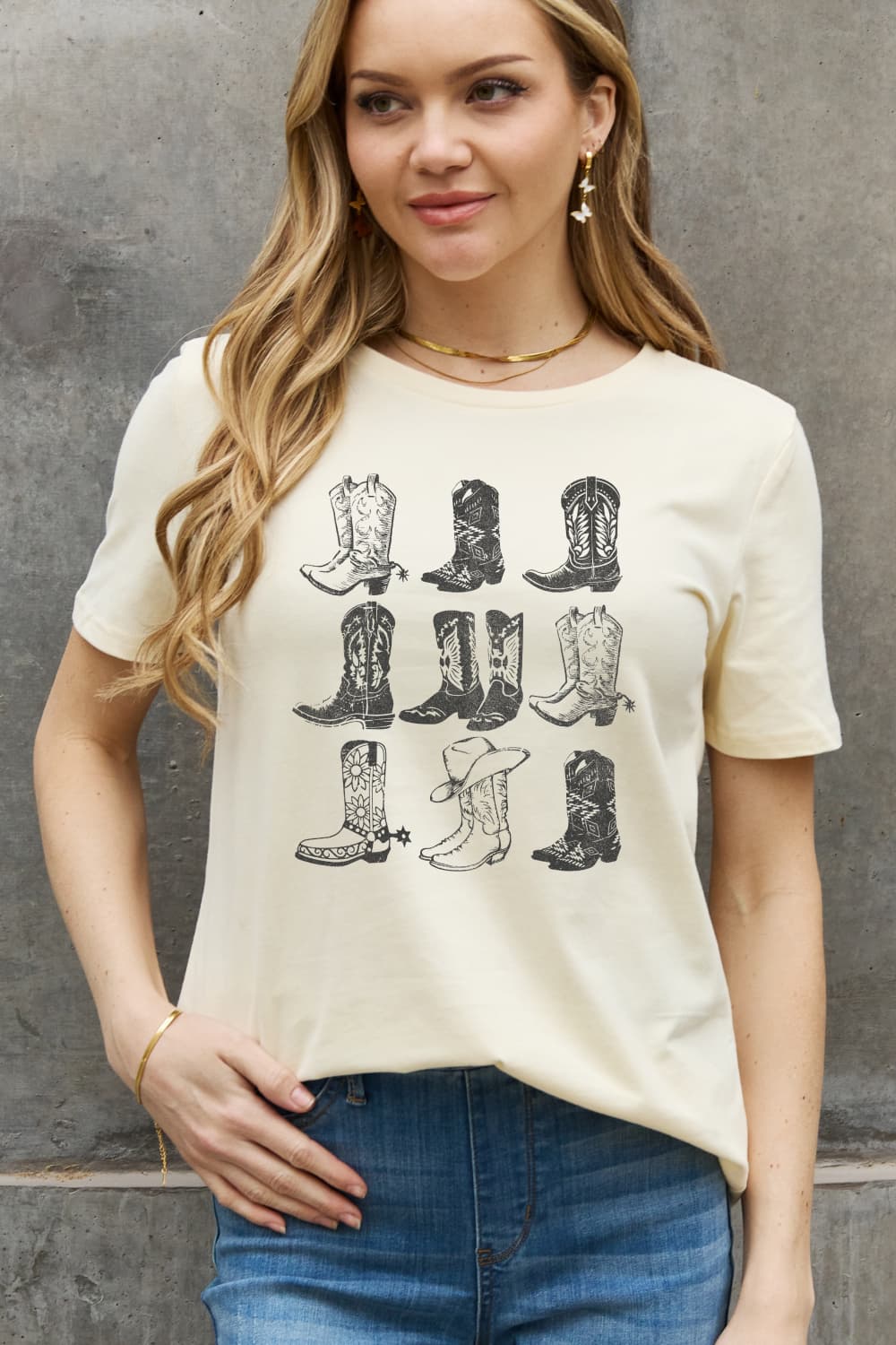 Simply Love Full Size Cowboy Boots Graphic Cotton Tee BLUE ZONE PLANET