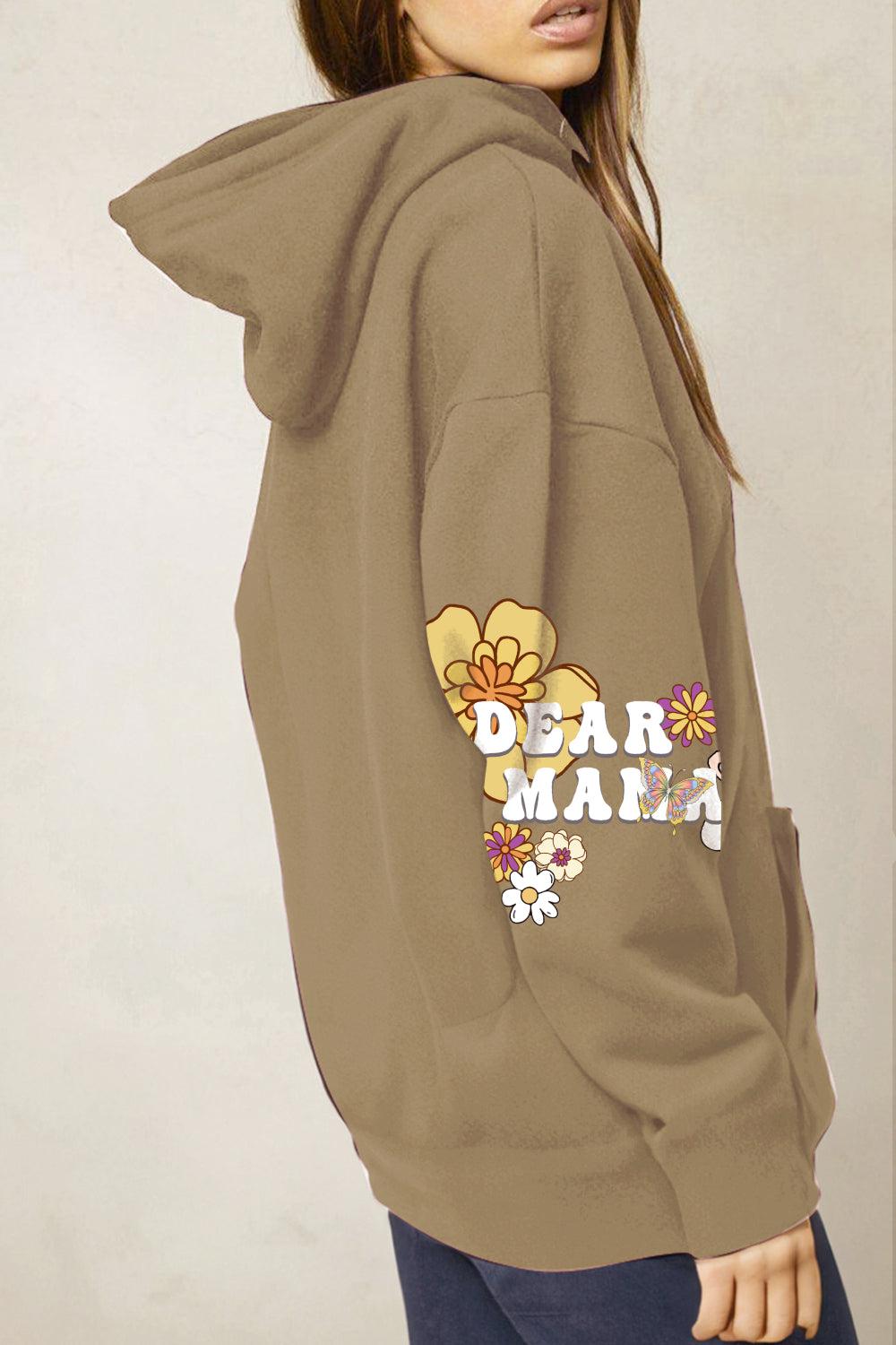 Simply Love Full Size DEAR MAMA Flower Graphic Hoodie BLUE ZONE PLANET