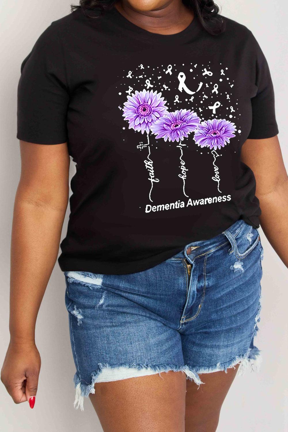 Simply Love Full Size DEMENTIA AWARENESS Graphic Cotton Tee BLUE ZONE PLANET