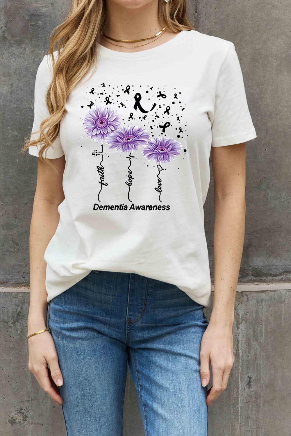 Simply Love Full Size DEMENTIA AWARENESS Graphic Cotton Tee BLUE ZONE PLANET