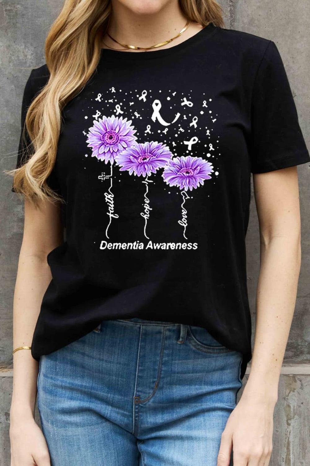 Simply Love Full Size DEMENTIA AWARENESS Graphic Cotton Tee BLUE ZONE PLANET