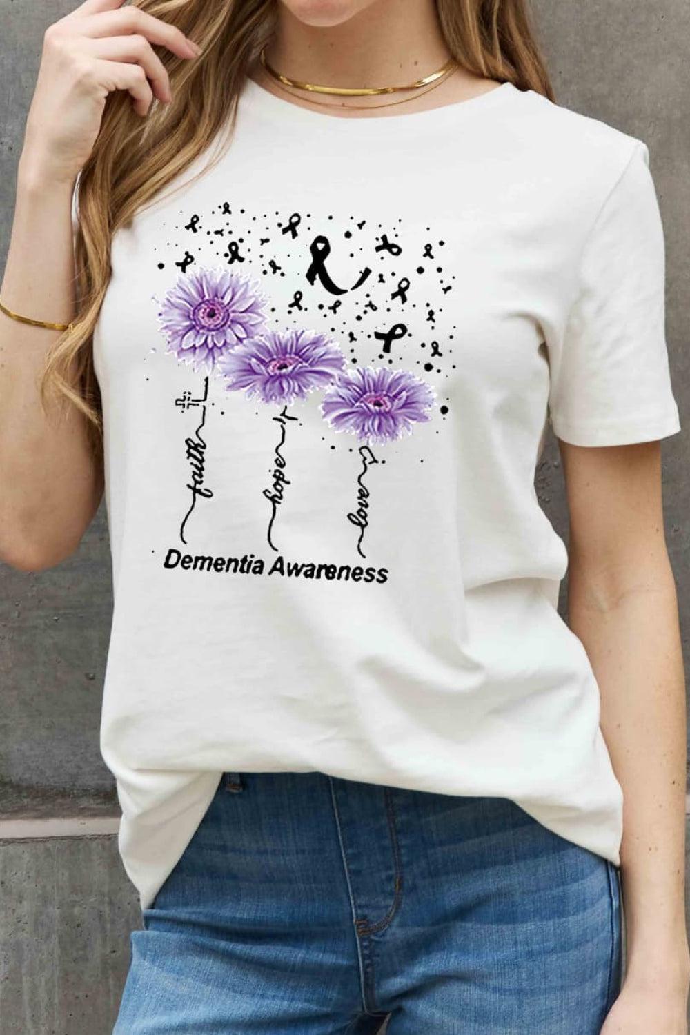 Simply Love Full Size DEMENTIA AWARENESS Graphic Cotton Tee BLUE ZONE PLANET