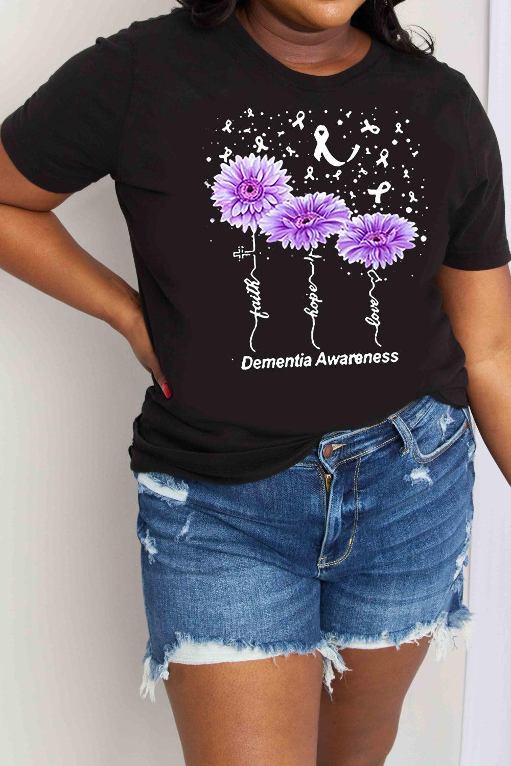 Simply Love Full Size DEMENTIA AWARENESS Graphic Cotton Tee BLUE ZONE PLANET