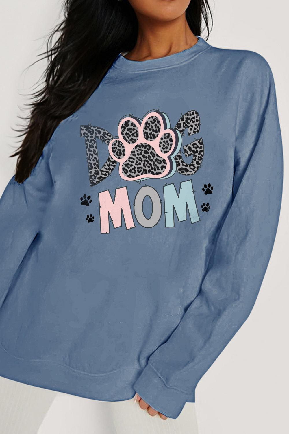 Simply Love Full Size DOG MOM Graphic Sweatshirt BLUE ZONE PLANET