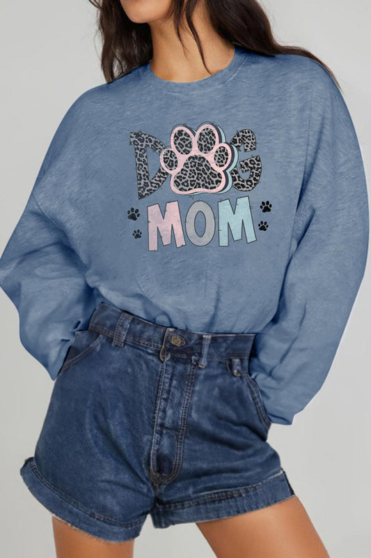 Simply Love Full Size DOG MOM Graphic Sweatshirt BLUE ZONE PLANET