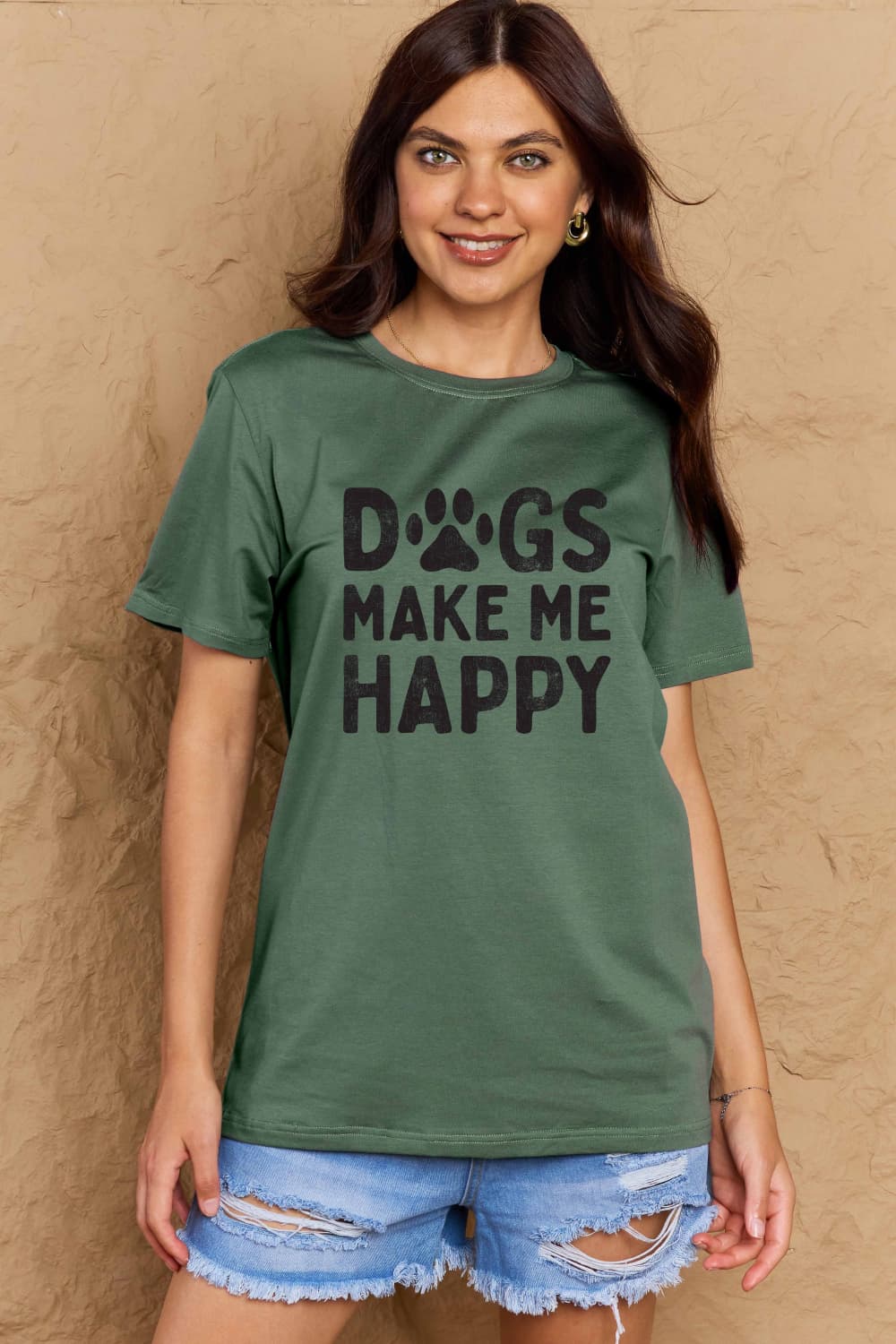 Simply Love Full Size DOGS MAKE ME HAPPY Graphic Cotton T-Shirt BLUE ZONE PLANET