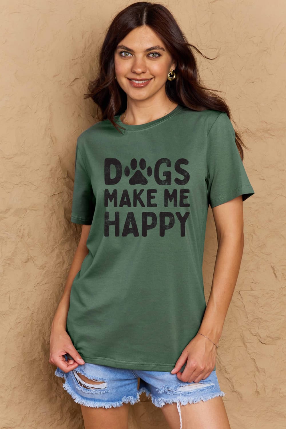 Simply Love Full Size DOGS MAKE ME HAPPY Graphic Cotton T-Shirt BLUE ZONE PLANET