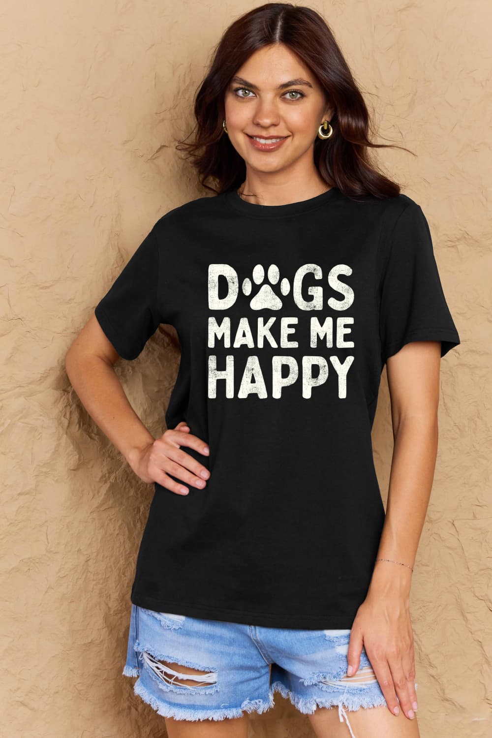 Simply Love Full Size DOGS MAKE ME HAPPY Graphic Cotton T-Shirt BLUE ZONE PLANET