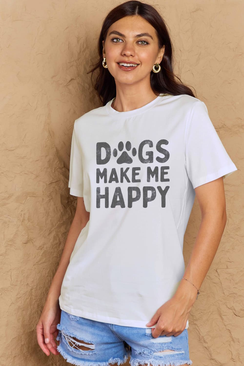 Simply Love Full Size DOGS MAKE ME HAPPY Graphic Cotton T-Shirt BLUE ZONE PLANET