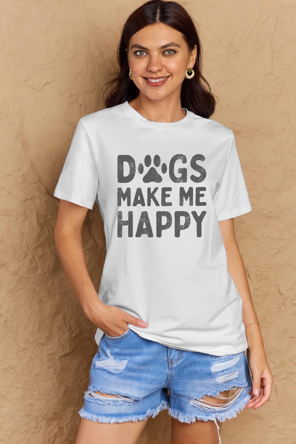 Simply Love Full Size DOGS MAKE ME HAPPY Graphic Cotton T-Shirt BLUE ZONE PLANET