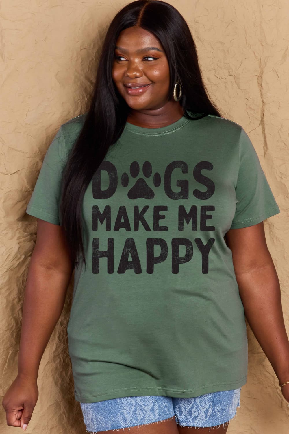 Simply Love Full Size DOGS MAKE ME HAPPY Graphic Cotton T-Shirt BLUE ZONE PLANET