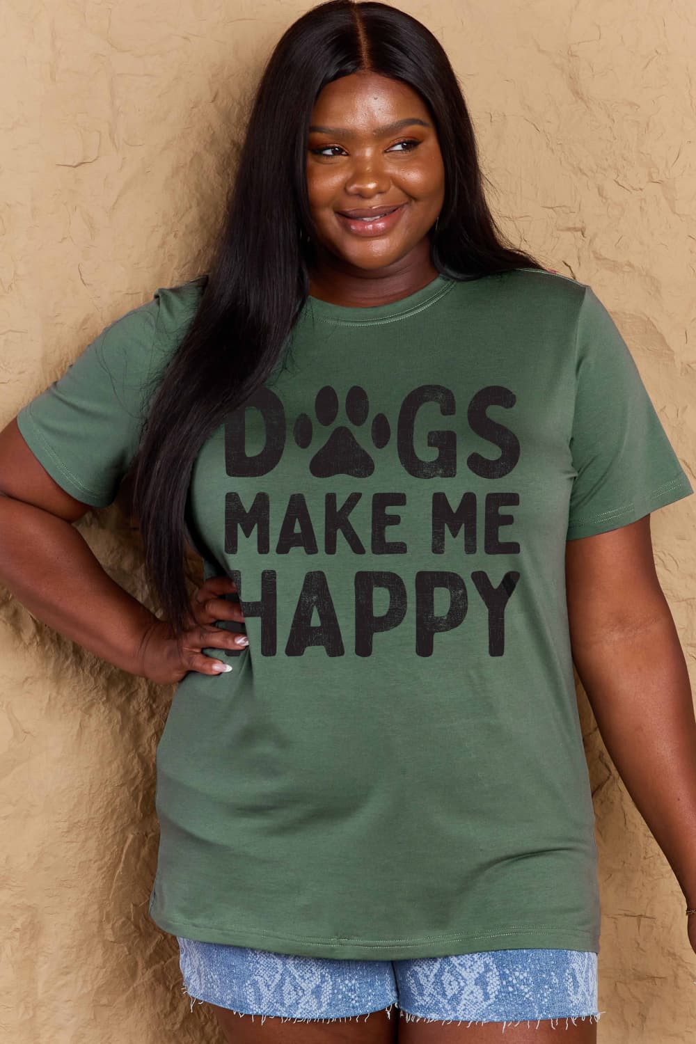 Simply Love Full Size DOGS MAKE ME HAPPY Graphic Cotton T-Shirt BLUE ZONE PLANET