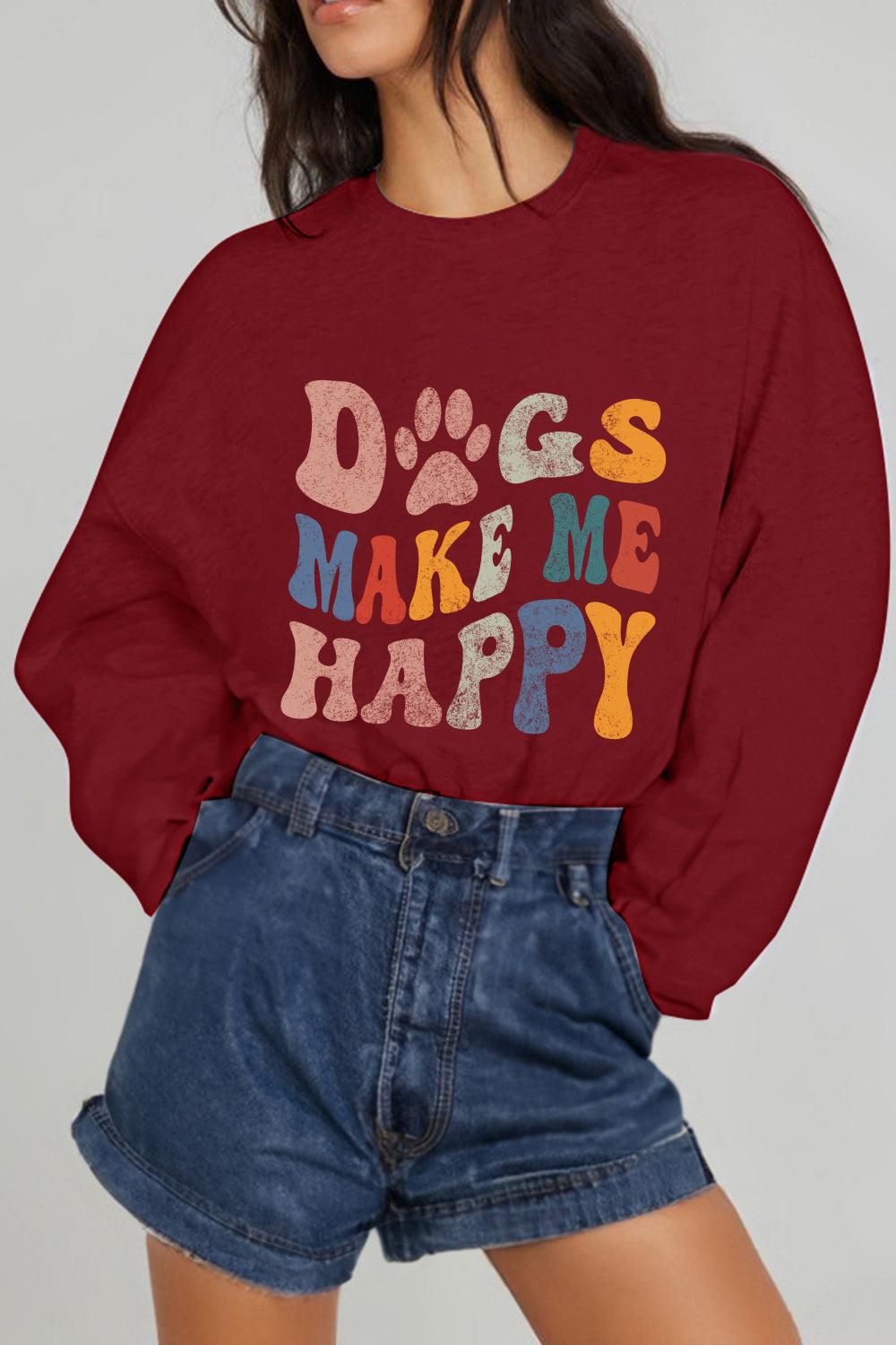 Simply Love Full Size DOGS MAKE ME HAPPY Graphic Sweatshirt BLUE ZONE PLANET