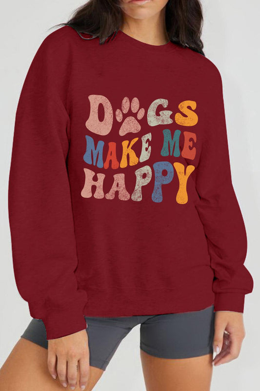 Simply Love Full Size DOGS MAKE ME HAPPY Graphic Sweatshirt BLUE ZONE PLANET