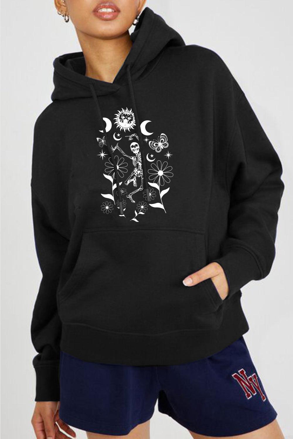 Simply Love Full Size Dancing Skeleton Graphic Hoodie BLUE ZONE PLANET